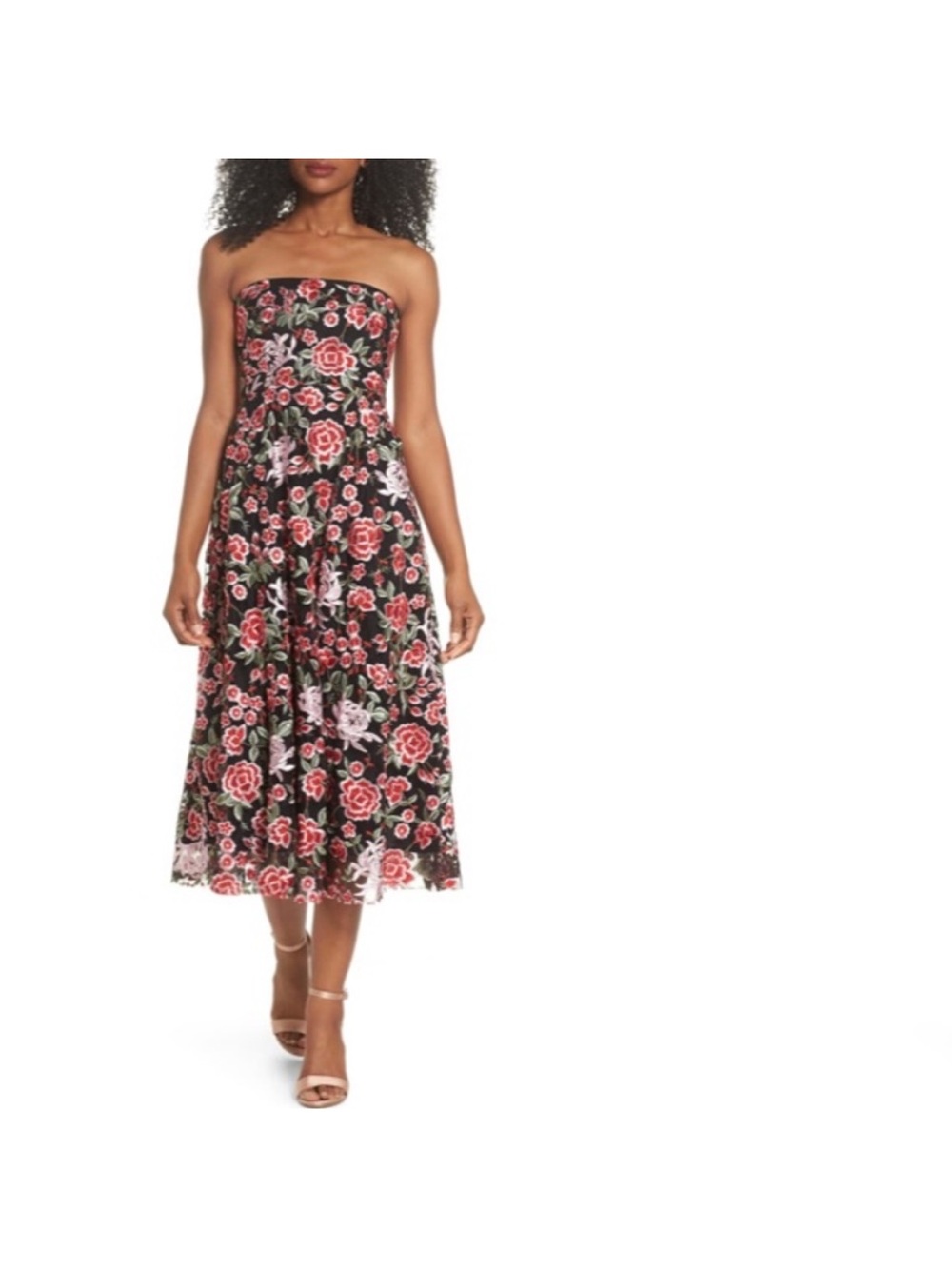 Sau Lee strapless embroidered flower dress size 4